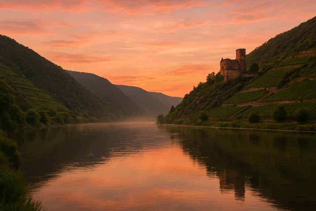 Château, Rhin et coucher de soleil
